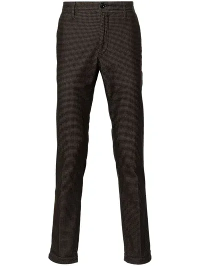 Incotex Herringbone-pattern Tapered Trousers In Brown