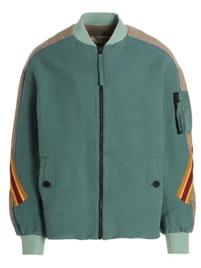 Incotex Stripe-trim Cotton Bomber Jacket In Light Blue