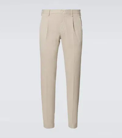 Incotex Pleated Cotton Tapered Pants In Beige