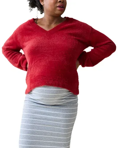 Ingrid & Isabel Fluffy V-neck Maternity Sweater In Dahlia