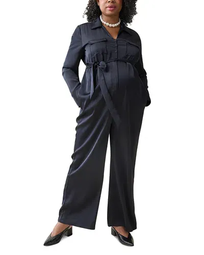 Ingrid & Isabel Maternity Sateen Jumpsuit In Black