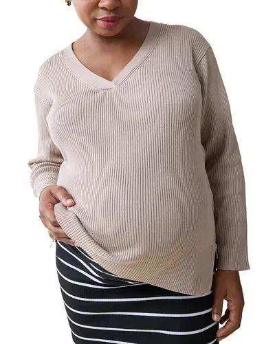 Ingrid & Isabel Maternity Side Zip Sweater In Beige