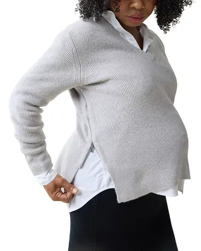 Ingrid & Isabel Maternity Side Zip Sweater In Light Gray