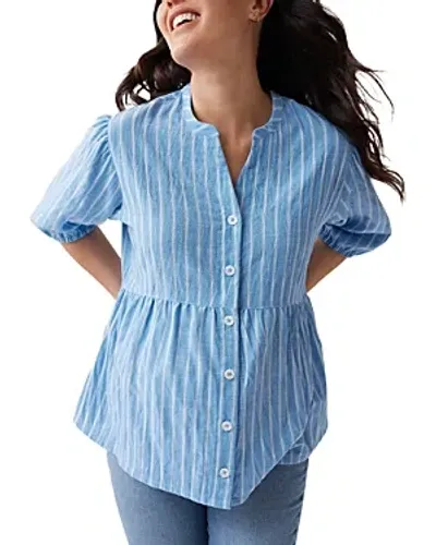 Ingrid & Isabel Maternity Striped Peplum Blouse In Blue/white Stripe