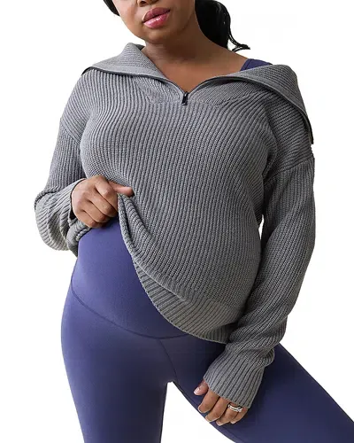 Ingrid & Isabel Maternity Zip Front Sweater In Dark Gray