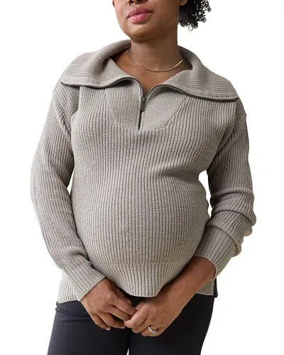 Ingrid & Isabel Maternity Zip Front Sweater In Taupe