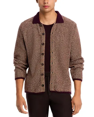 Inis Meain Breidin Stitch Cardigan In Brown/navy