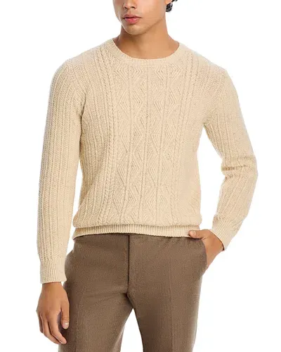 Inis Meain Merino Wool & Cashmere Crewneck Aran Sweater In Light Beige