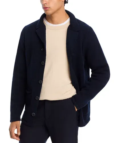 Inis Meain Merino Wool & Cashmere Pub Sweater Jacket In Navy