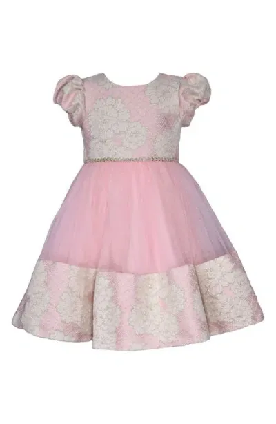 Iris & Ivy Kids' Metallic Puff Sleeve Lace Overlay Party Dress In Pink