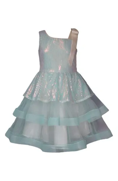 Iris & Ivy Kids' One-shoulder Sequin Party Dress In Aqua