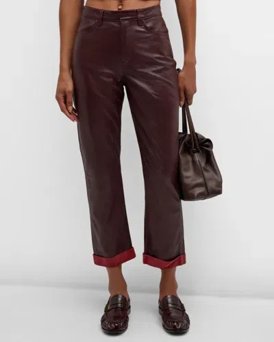 Iro Koiko Cropped Leather Pants In Burgundy