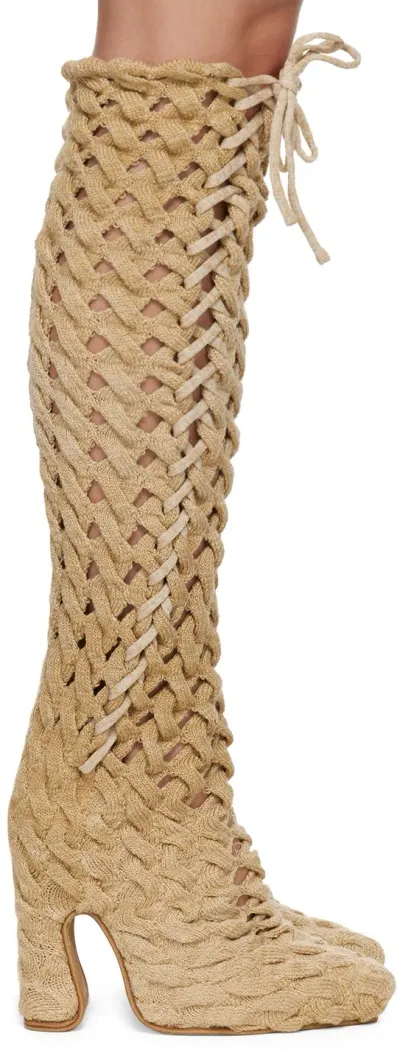 Isa Boulder Ssense Exclusive Beige Spiral Cable Boots In Sand