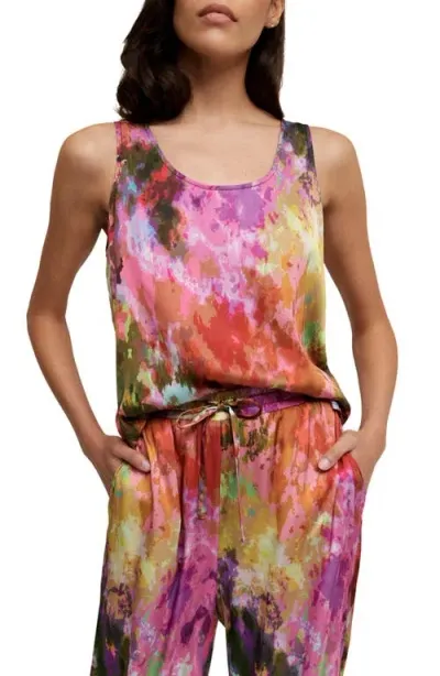 Isaac Mizrahi New York Print Satin Tank In Holi - Multi