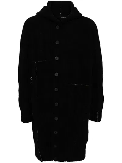 Isabel Benenato Knitted Hooded Coat In Black