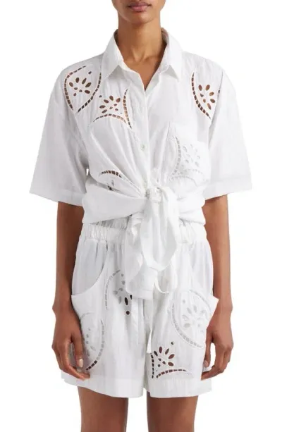 Isabel Marant Bilya Broderie Anglaise Short-sleeve Collared Shirt In White