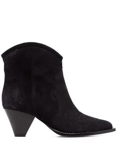 Isabel Marant Darizo Suede Western Booties In Faded Black