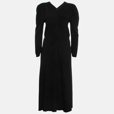 Pre-owned Isabel Marant Black Textured Wool Blend Ruched Midi Dress M