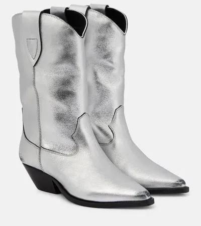 Isabel Marant Duerto Metallic Leather Cowboy Boots In Silver