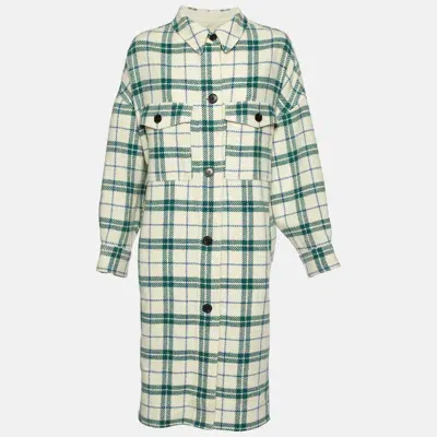 Pre-owned Isabel Marant Étoile Ivory White Faxon Plaid Wool Drop Shoulder Long Coat Xs