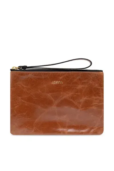 Isabel Marant Mino Crinkled-leather Clutch In Brown