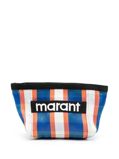 Isabel Marant Powden Logo-embroidered Clutch In White/blue/orange