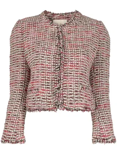 Isabel Marant Frayed Tweed Cropped Jacket In Pink & Black