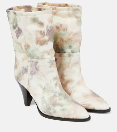 Isabel Marant Rouxa Printed Canvas Ankle Boots In Almondgreen