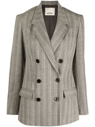 Isabel Marant Tailored Striped Double-breasted Blazer In Grey