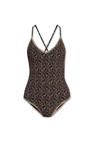 Isabel Marant Swan Open Back One Piece Swimsuit In Black