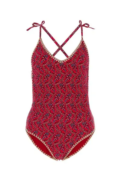 Isabel Marant Swan Open Back One Piece Swimsuit In Multicolor