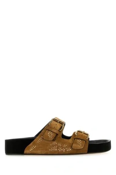 Isabel Marant Caramel Suede Lennyo Slippers In Brown