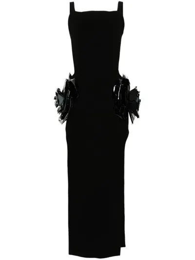 Isabel Sanchis Floral-appliqué Gown In Black