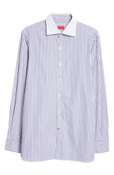 Isaia Banker Stripe Button-up Shirt In White/blue