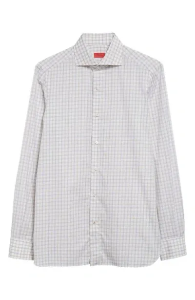 Isaia Classic Plaid Button-up Shirt In White/beige