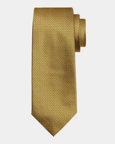 Isaia Men's Micro-geometric Silk Tie In Yellow