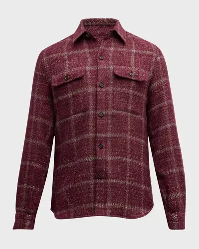 Isaia Men's Windowpane Overshirt In Purple