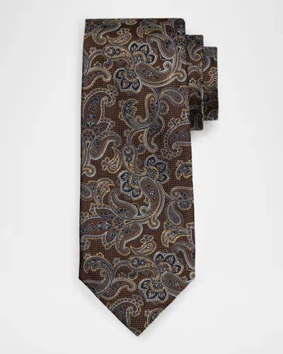 Isaia Men's Woven Paisley Silk Tie In Open Brown