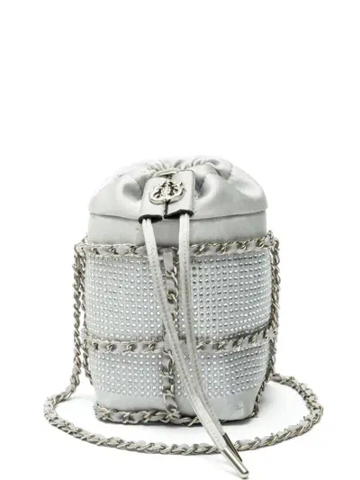 Isla Crystal Logo-plaque Bucket Bag In Grey