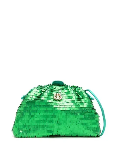 Isla Fringed Sequin Clutch Bag In Green