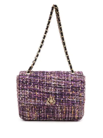 Isla Logo-plaque Tweed Shoulder Bag In Purple