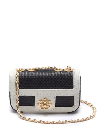 Isla Anne Leather-trim Straw Crossbody Bag In Black