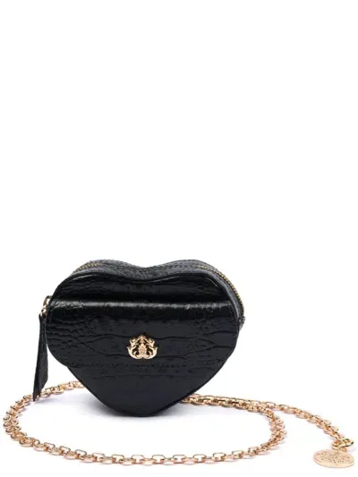 Isla Mini Heart Leather Mini Bag In Black