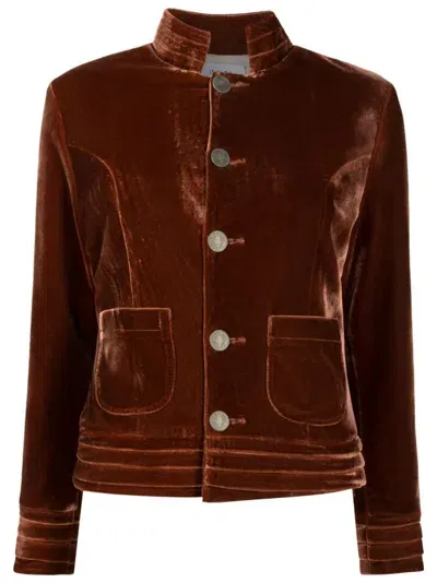 Isolda Ferradura Button-up Velvet Jacket In Brown