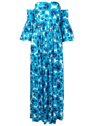 Isolda Maria Floral-print Off-shoulder Dress In Blue