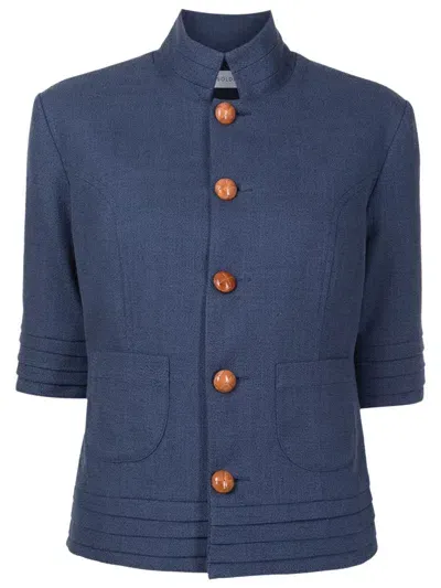 Isolda Stand-up Collar Fitted Jacket In Blue