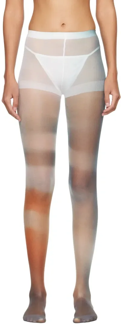 Issey Miyake Beige & Navy Light Leak Tights In 48-pale Beige X Navy