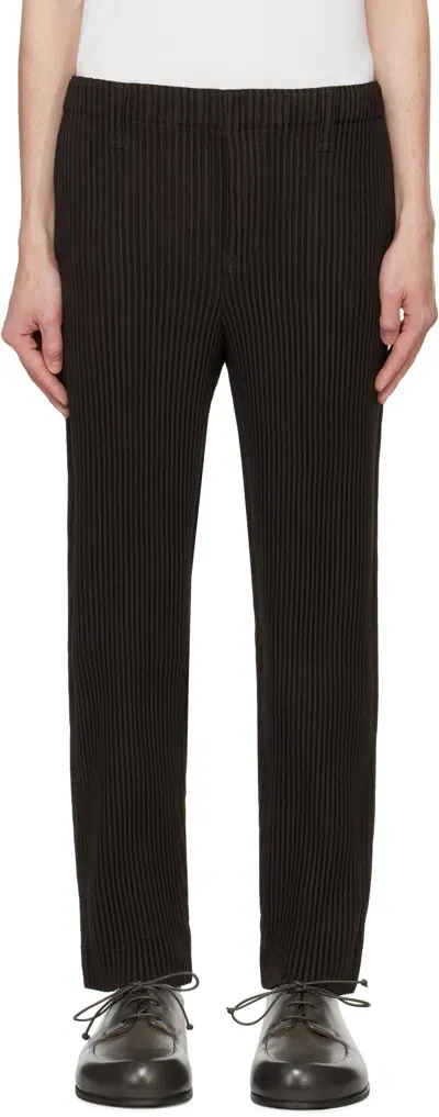 Issey Miyake Brown Kersey Pleats Trousers In 44-brown