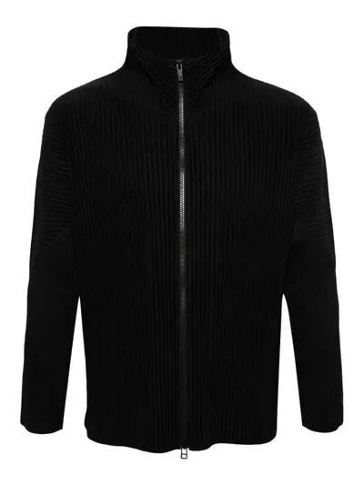 Issey Miyake Pleated Full Zip Cardigan In Black