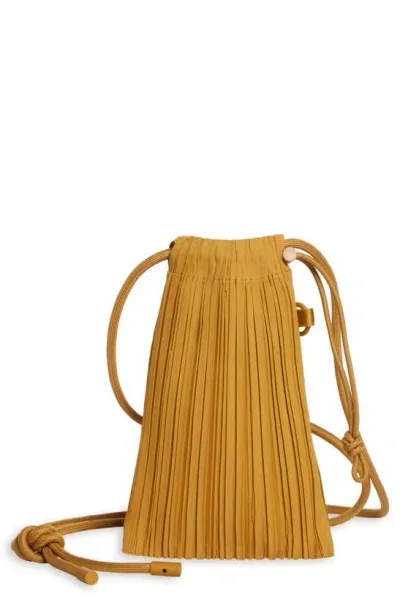 Issey Miyake Mini Pleated Pouch Crossbody Bag In Ocher